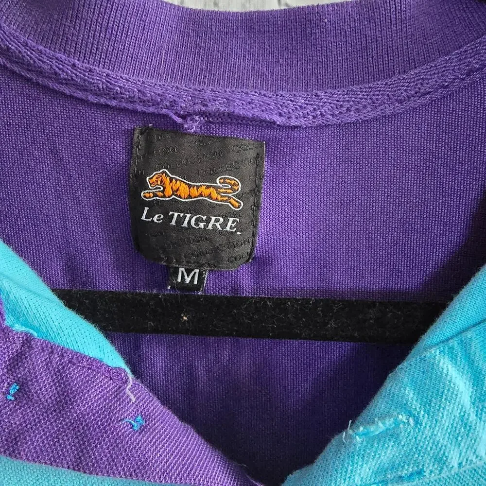 Le Tigre USA Men's Retro Purple And Blue Polo Shirt Medium - Picture 4 of 10